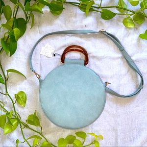 Vegan Leather Round Blue Handbag w/ Lucite handles